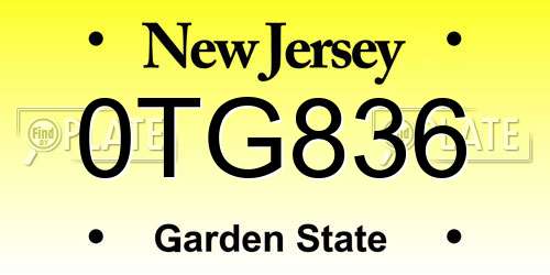 0TG836 New Jersey License Plate