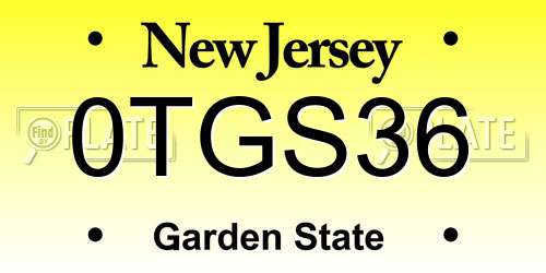 0TGS36 New Jersey License Plate