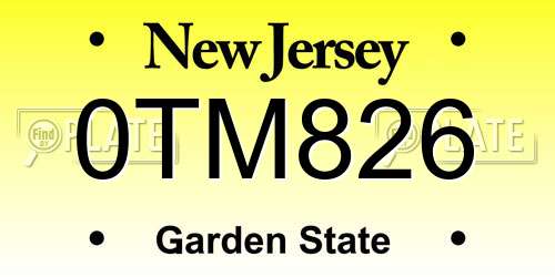 0TM826 New Jersey License Plate