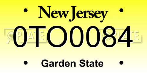 0TO0084 New Jersey License Plate