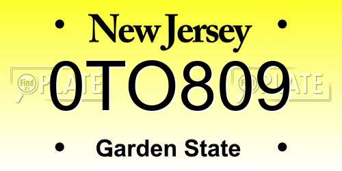 0TO809 New Jersey License Plate