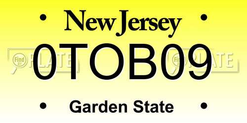 0TOB09 New Jersey License Plate
