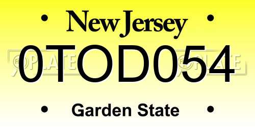 0TOD054 New Jersey License Plate