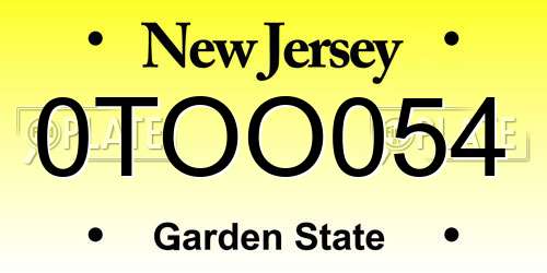 0TOO054 New Jersey License Plate