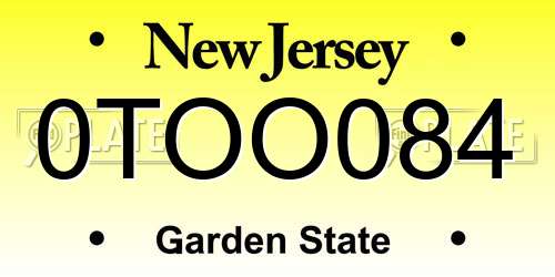 0TOO084 New Jersey License Plate