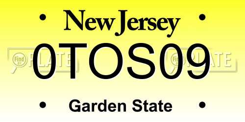 0TOS09 New Jersey License Plate