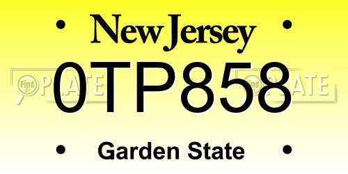 0TP858 New Jersey License Plate