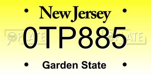 0TP885 New Jersey License Plate