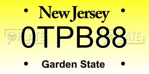 0TPB88 New Jersey License Plate