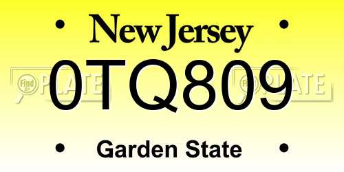 0TQ809 New Jersey License Plate
