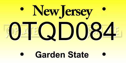0TQD084 New Jersey License Plate