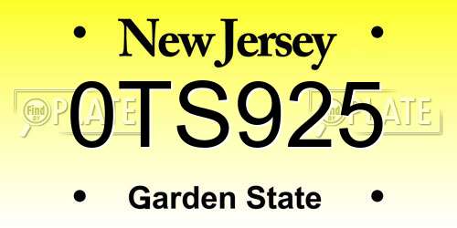 0TS925 New Jersey License Plate