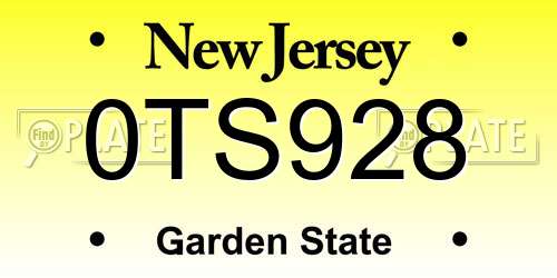 0TS928 New Jersey License Plate