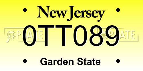 0TT089 New Jersey License Plate