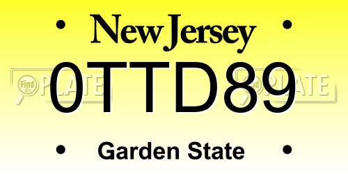 0TTD89 New Jersey License Plate