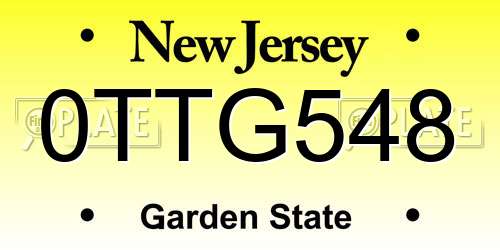 0TTG548 New Jersey License Plate