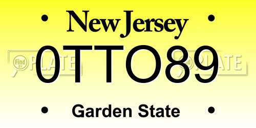 0TTO89 New Jersey License Plate