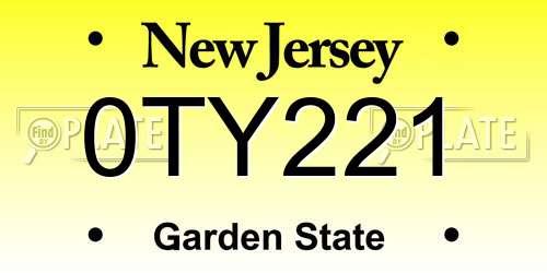 0TY221 New Jersey License Plate