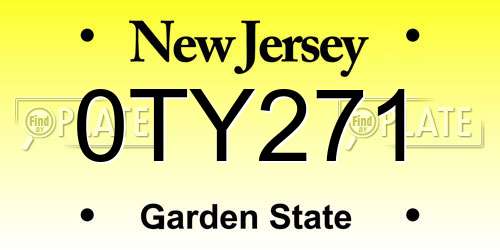 0TY271 New Jersey License Plate