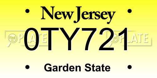 0TY721 New Jersey License Plate