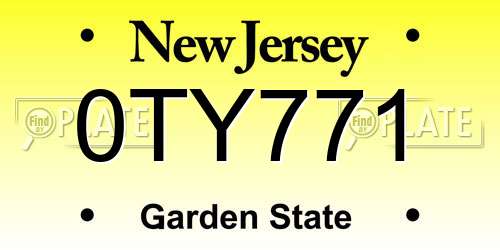 0TY771 New Jersey License Plate