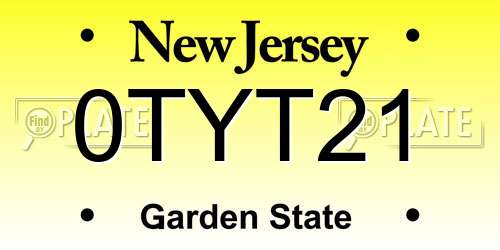0TYT21 New Jersey License Plate