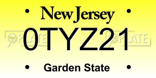 0TYZ21 New Jersey License Plate
