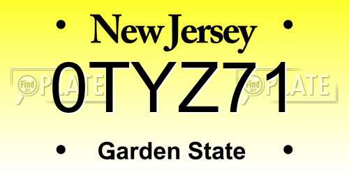 0TYZ71 New Jersey License Plate