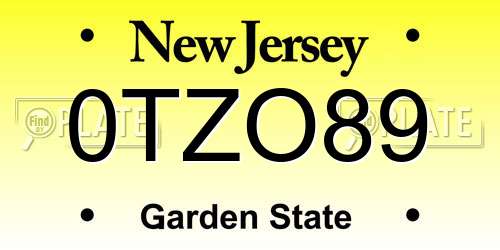 0TZO89 New Jersey License Plate