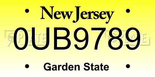 0UB9789 New Jersey License Plate