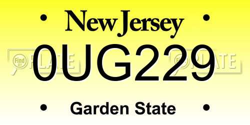 0UG229 New Jersey License Plate