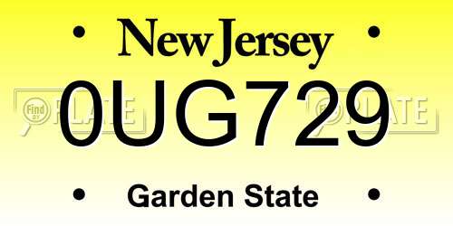 0UG729 New Jersey License Plate