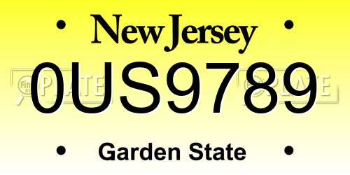 0US9789 New Jersey License Plate