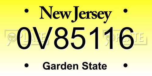 0V85116 New Jersey License Plate