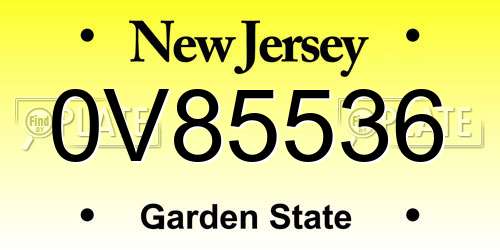 0V85536 New Jersey License Plate