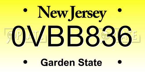 0VBB836 New Jersey License Plate