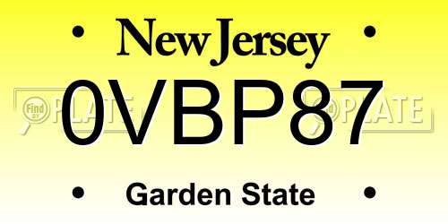 0VBP87 New Jersey License Plate