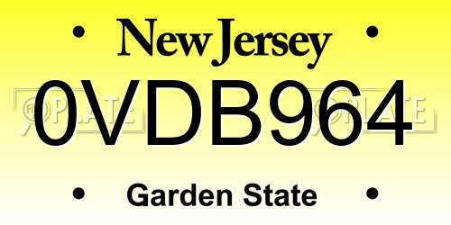 0VDB964 New Jersey License Plate