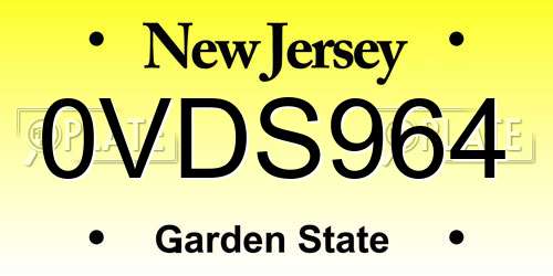 0VDS964 New Jersey License Plate