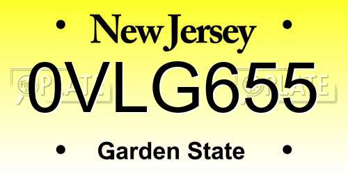 0VLG655 New Jersey License Plate