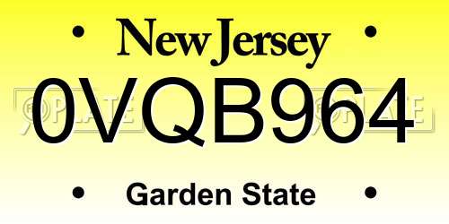 0VQB964 New Jersey License Plate