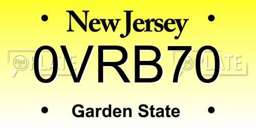 0VRB70 New Jersey License Plate