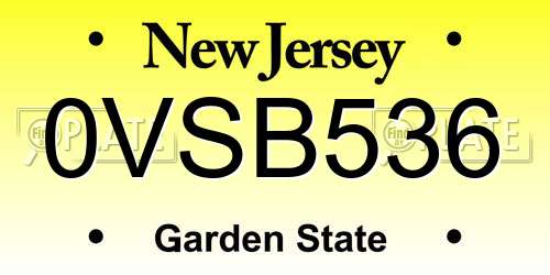 0VSB536 New Jersey License Plate