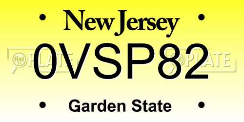 0VSP82 New Jersey License Plate