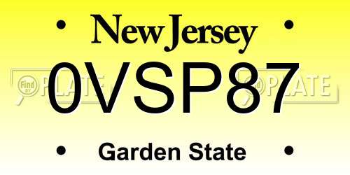 0VSP87 New Jersey License Plate