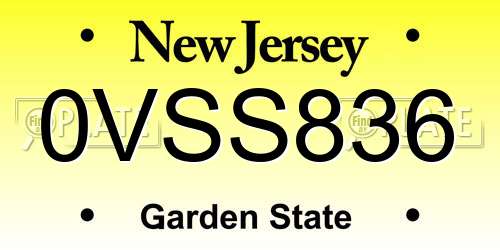 0VSS836 New Jersey License Plate