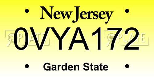 0VYA172 New Jersey License Plate