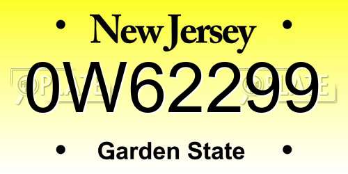 0W62299 New Jersey License Plate