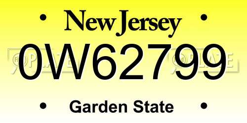 0W62799 New Jersey License Plate