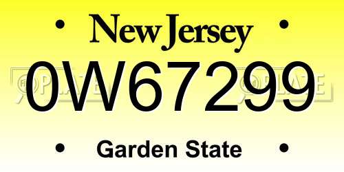0W67299 New Jersey License Plate